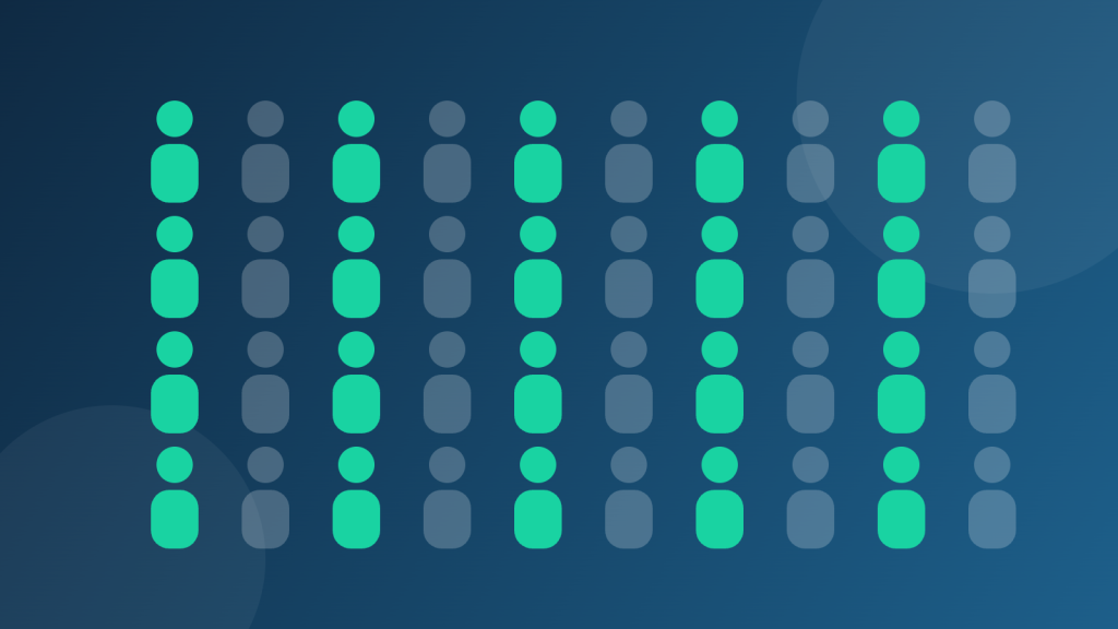 Illustration of rows of visitor icons where only half are highlighted, showing that website analytics tracking only sees part of your traffic